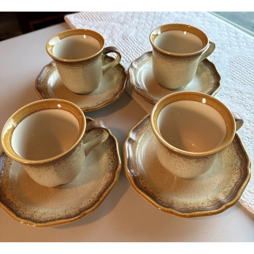 Mikasa Whole Wheat Cups & Saucers Set of 5 E8000 Speckled Stoneware Japan EUC